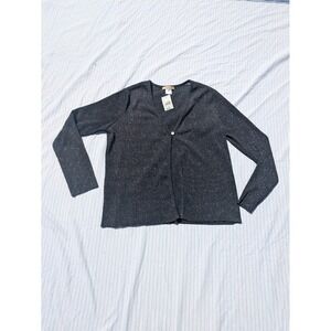 Plisse style Summer cardigan Single Button L Long sleeves Black Shimmer NWT‎